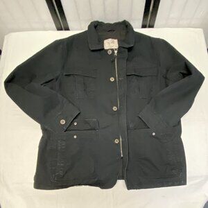 Article 365 Black Denim Shirt Jacket Pea Coat Lined Zip Snap XXL Long Sleeve